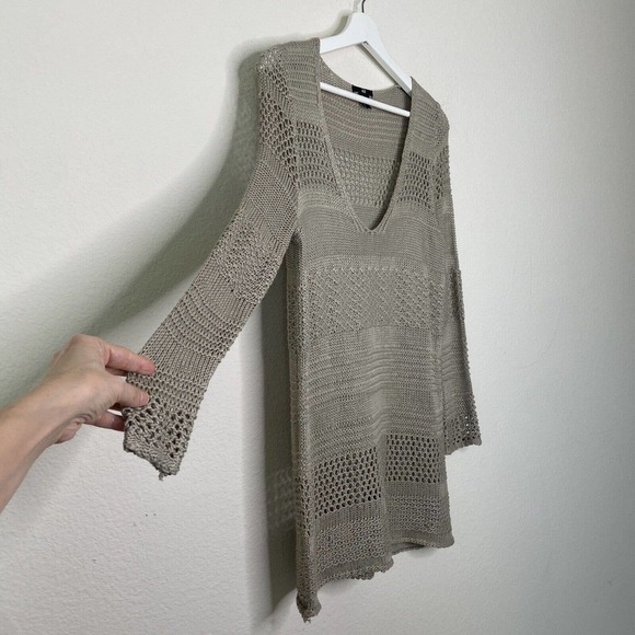 H&M Long Mixed Knit Lightweight Taupe Sweater Tunic S - Picture 4 of 9